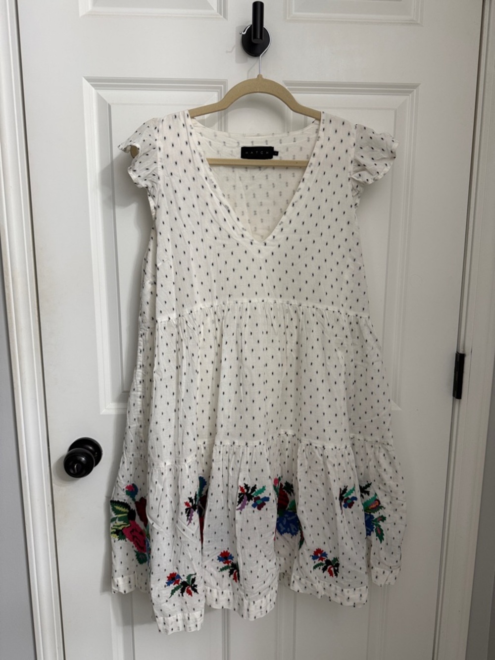 Hatch The Brynn White Dress with Multicolor Floral Hem Embroidery size 1 / small